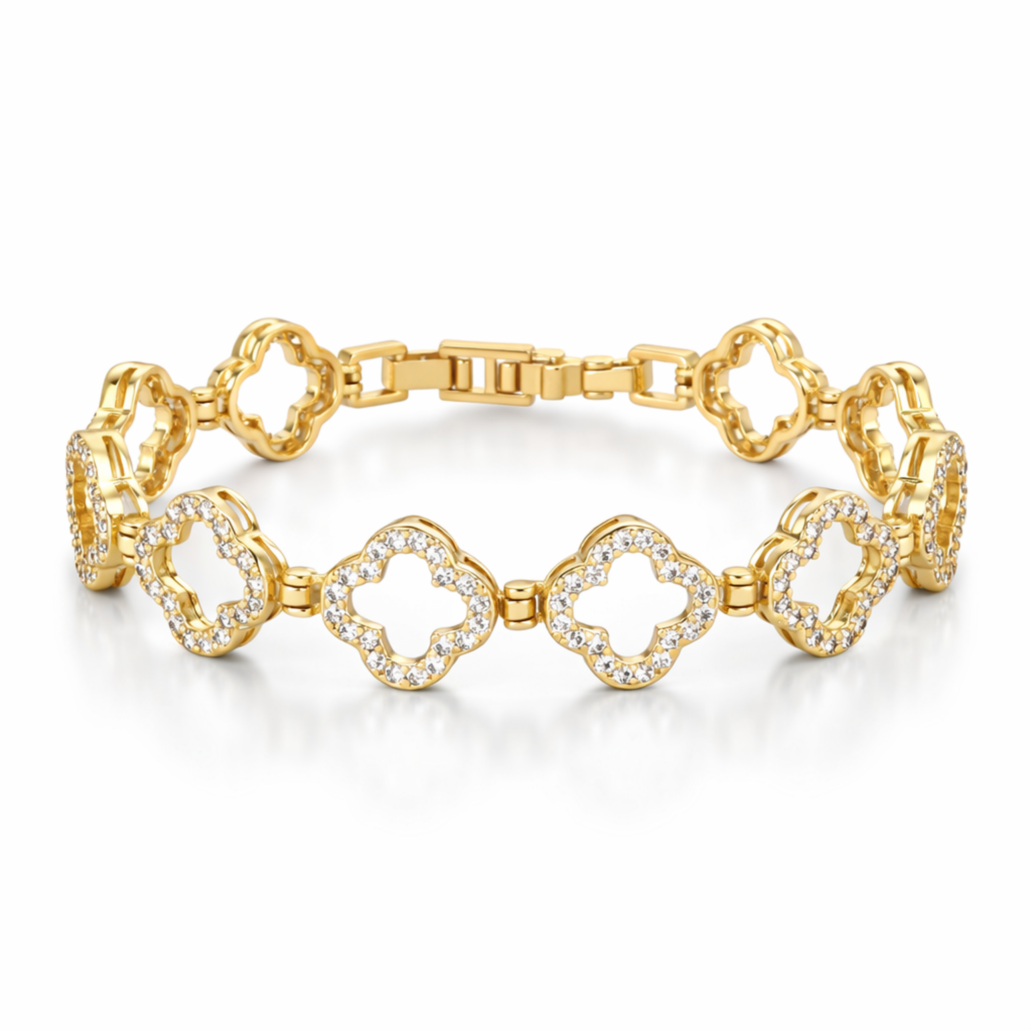 Silver Clover Tennis Bracelet - Gold