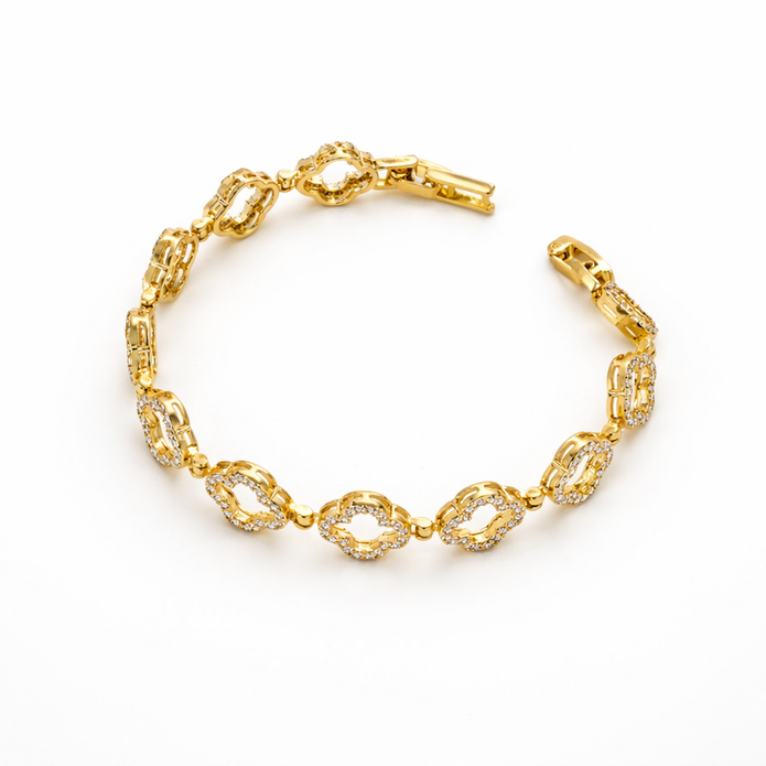 Silver Clover Tennis Bracelet - Gold
