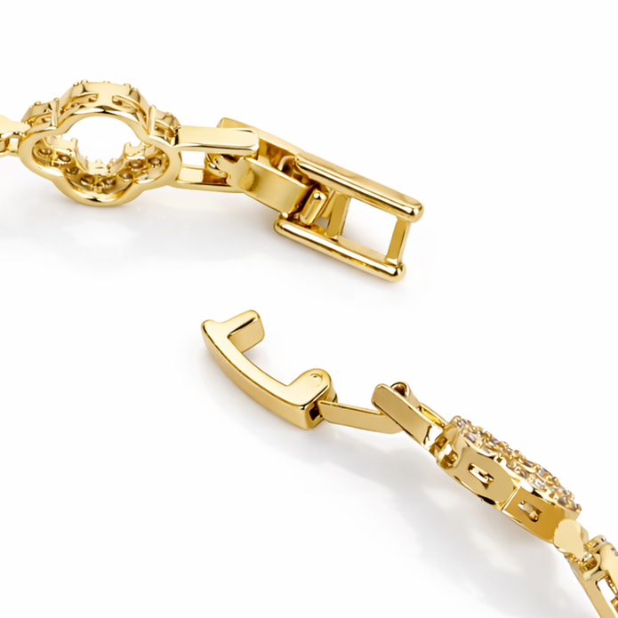 Silver Clover Tennis Bracelet - Gold