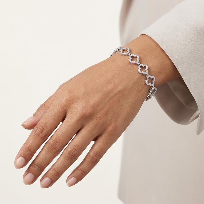 Silver Clover Tennis Bracelet - Gold