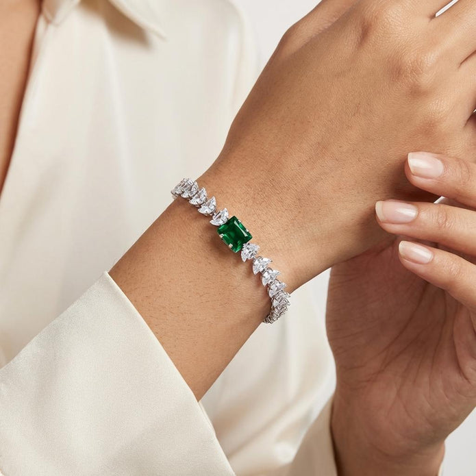 Emerald Solitaire Tennis Bracelet - Gold