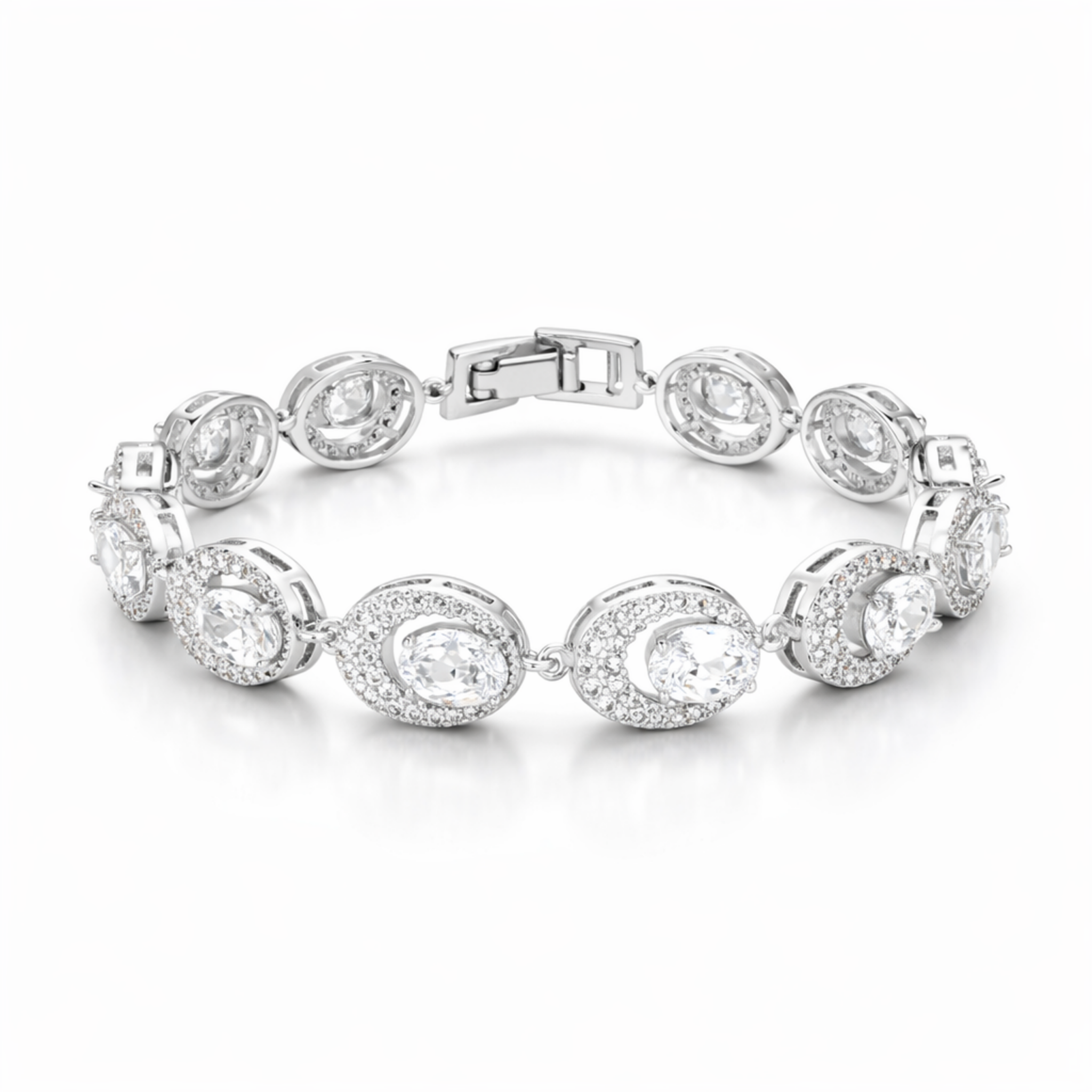 Golden Oval Halo Bracelet - Silver