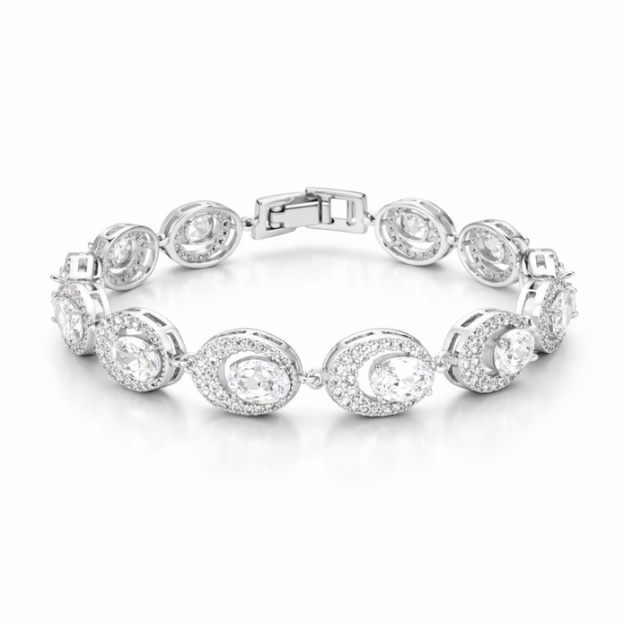 Golden Oval Halo Bracelet - Silver