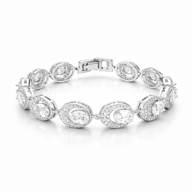 Golden Oval Halo Bracelet - Silver