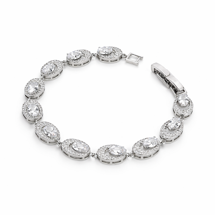 Golden Oval Halo Bracelet - Silver