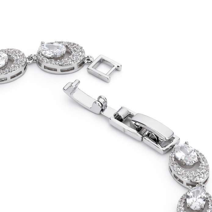 Golden Oval Halo Bracelet - Silver