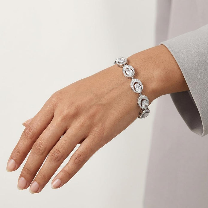 Golden Oval Halo Bracelet - Silver
