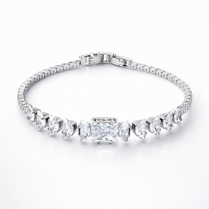 Emerald Solitaire Tennis Bracelet - Silver