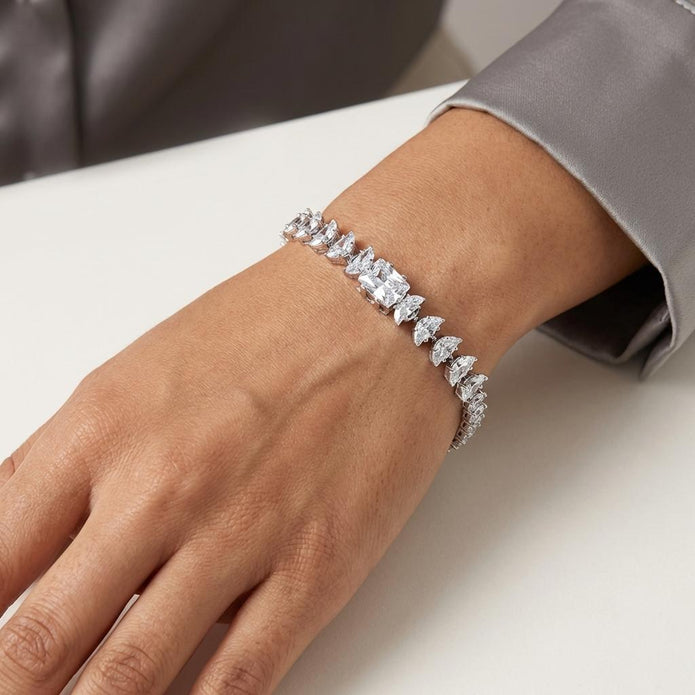 Emerald Solitaire Tennis Bracelet - Silver