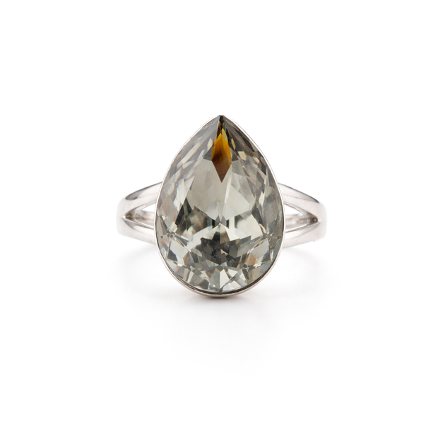 Pear-Cut Crystal Solitaire Ring - Clear