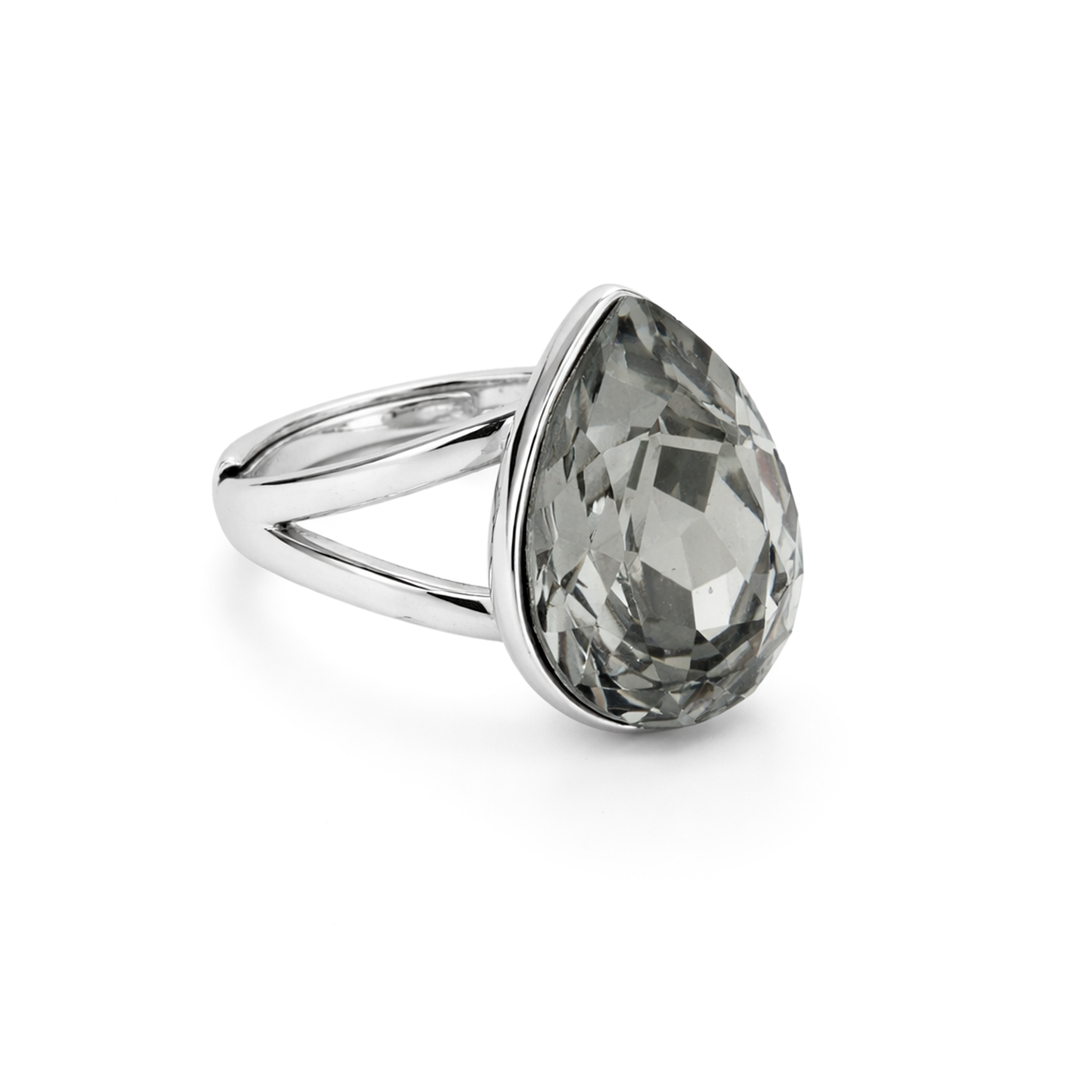 Pear-Cut Crystal Solitaire Ring - Clear