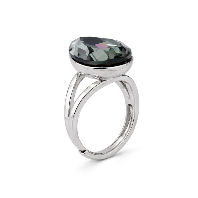 Pear-Cut Crystal Solitaire Ring - Clear