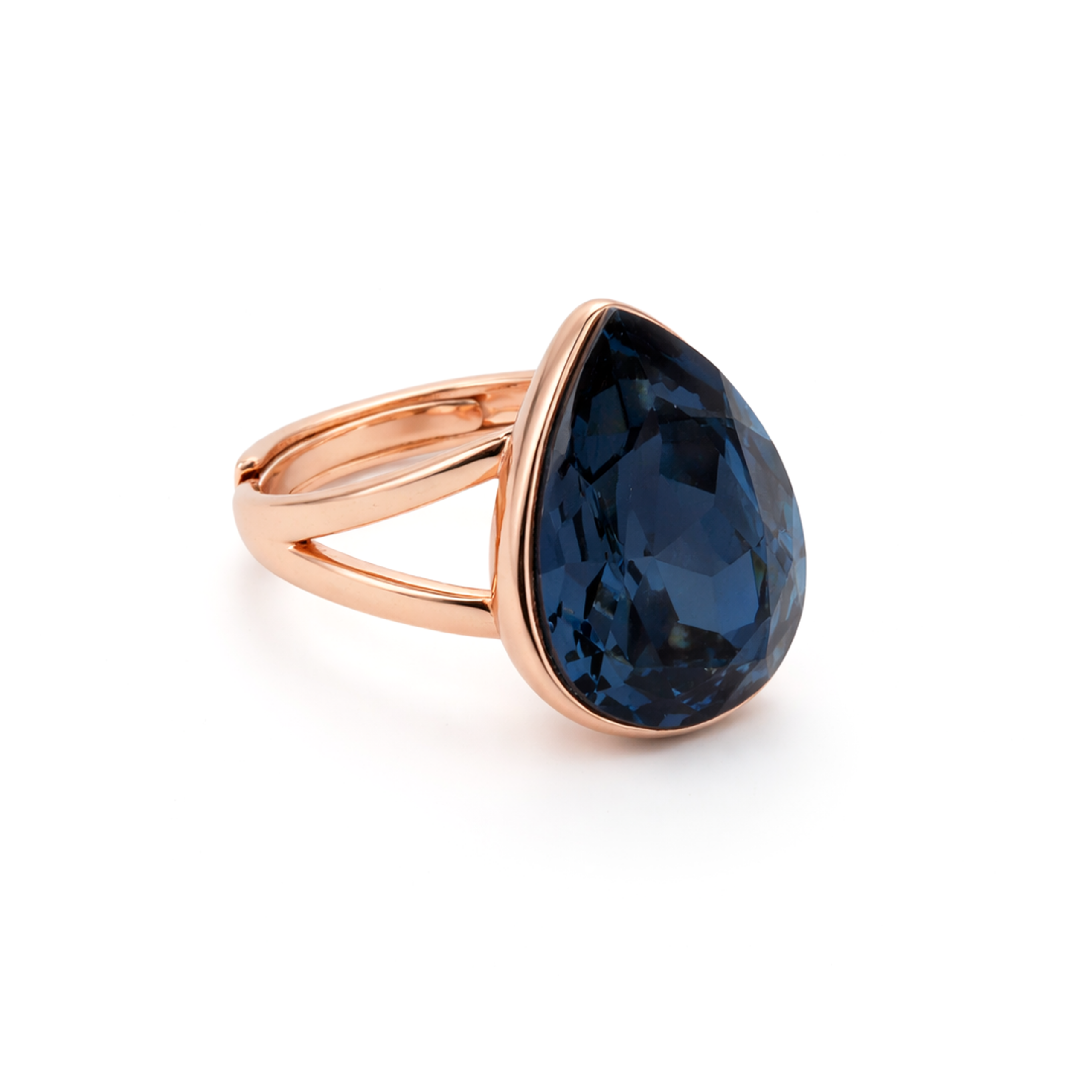 Pear-Cut Crystal Solitaire Ring - Deep Blue