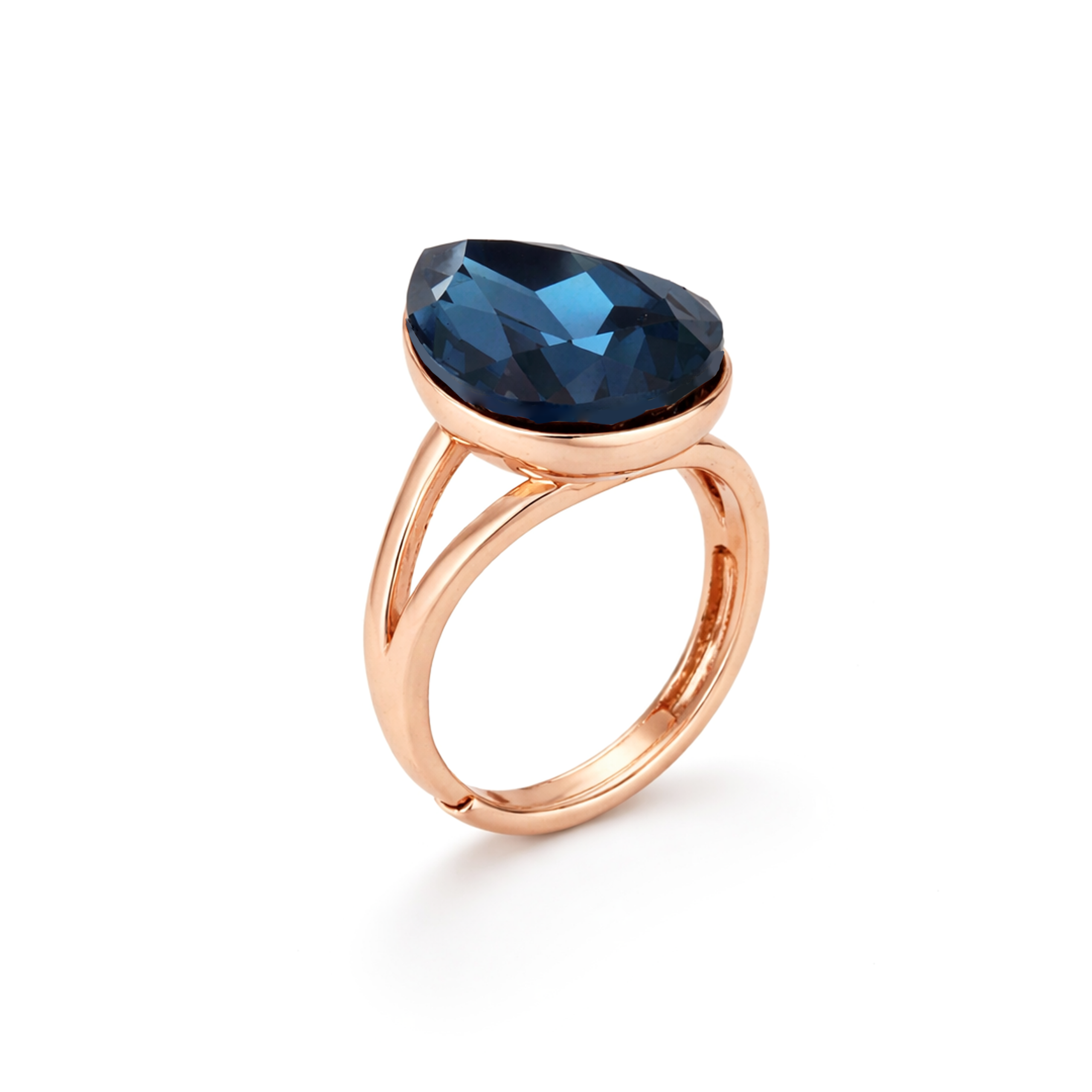 Pear-Cut Crystal Solitaire Ring - Deep Blue