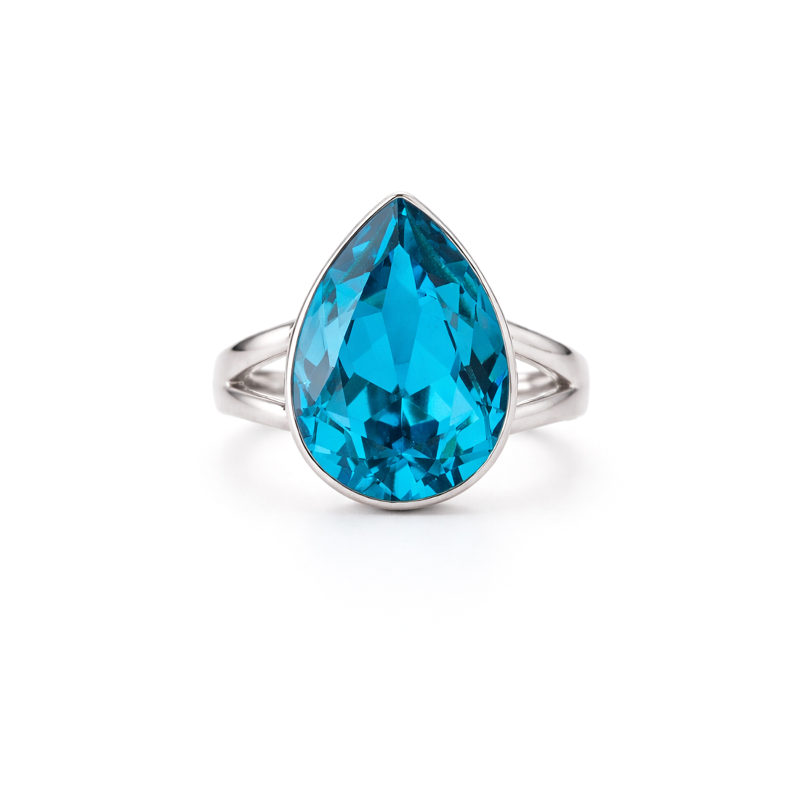 Pear-Cut Crystal Solitaire Ring - Aqua Blue