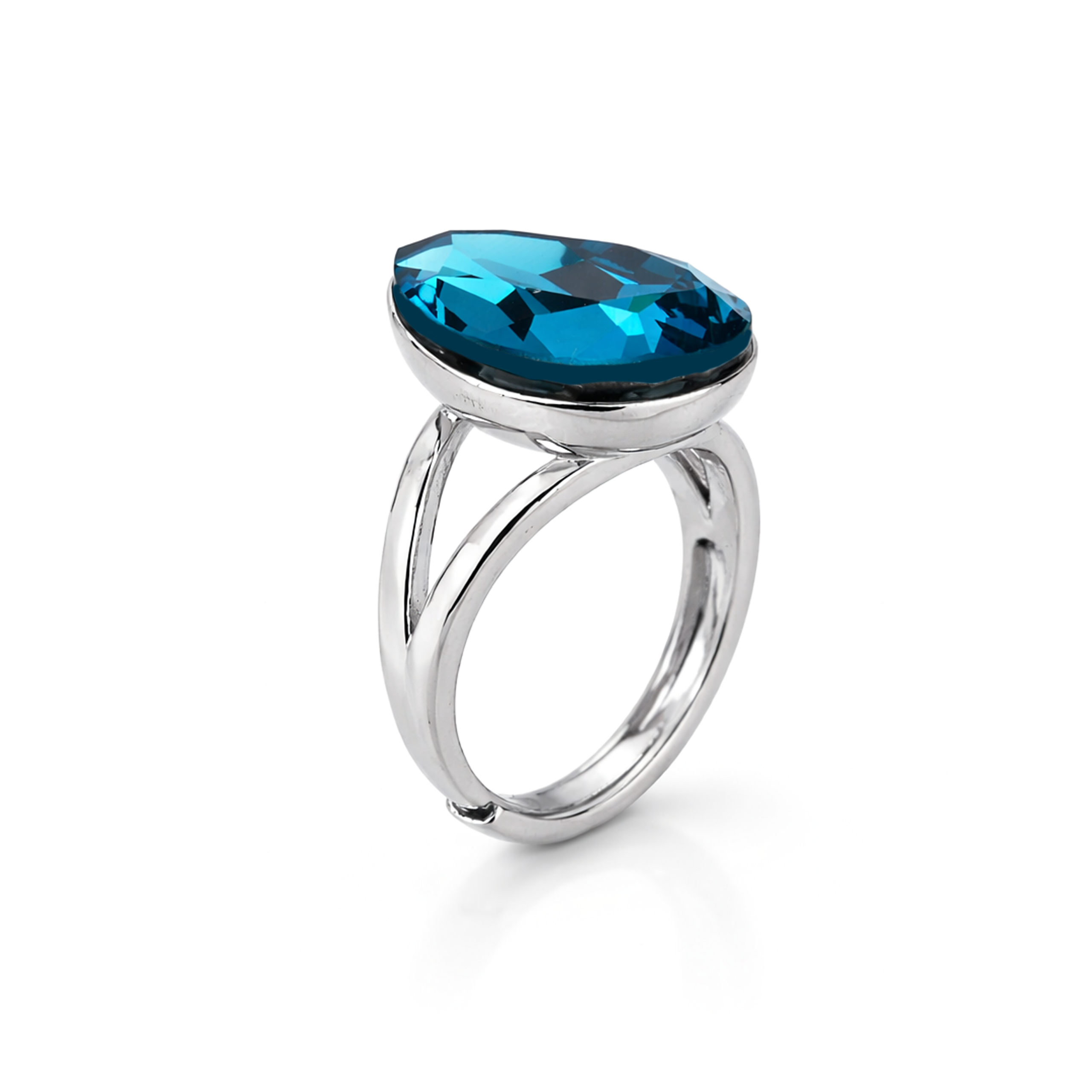 Pear-Cut Crystal Solitaire Ring - Aqua Blue