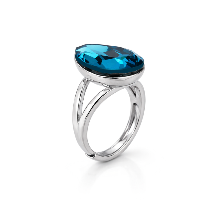 Pear-Cut Crystal Solitaire Ring - Aqua Blue