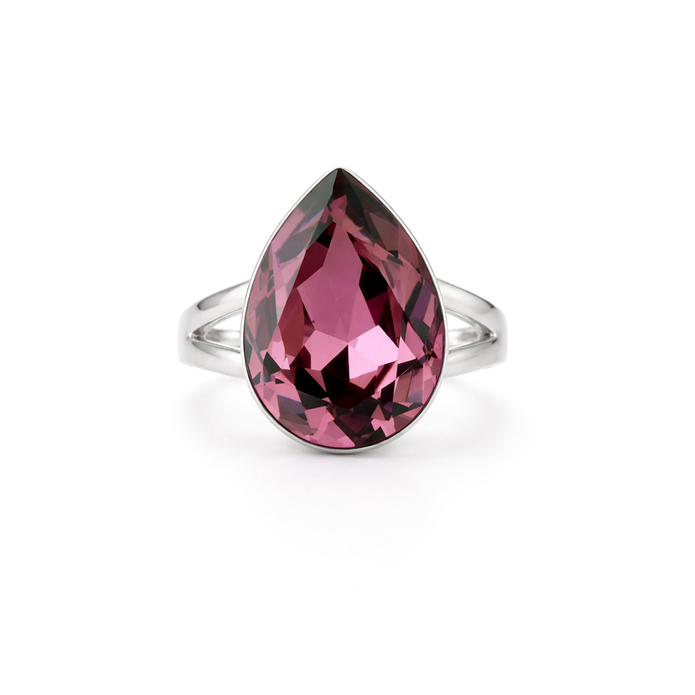 Pear-Cut Crystal Solitaire Ring - Plum
