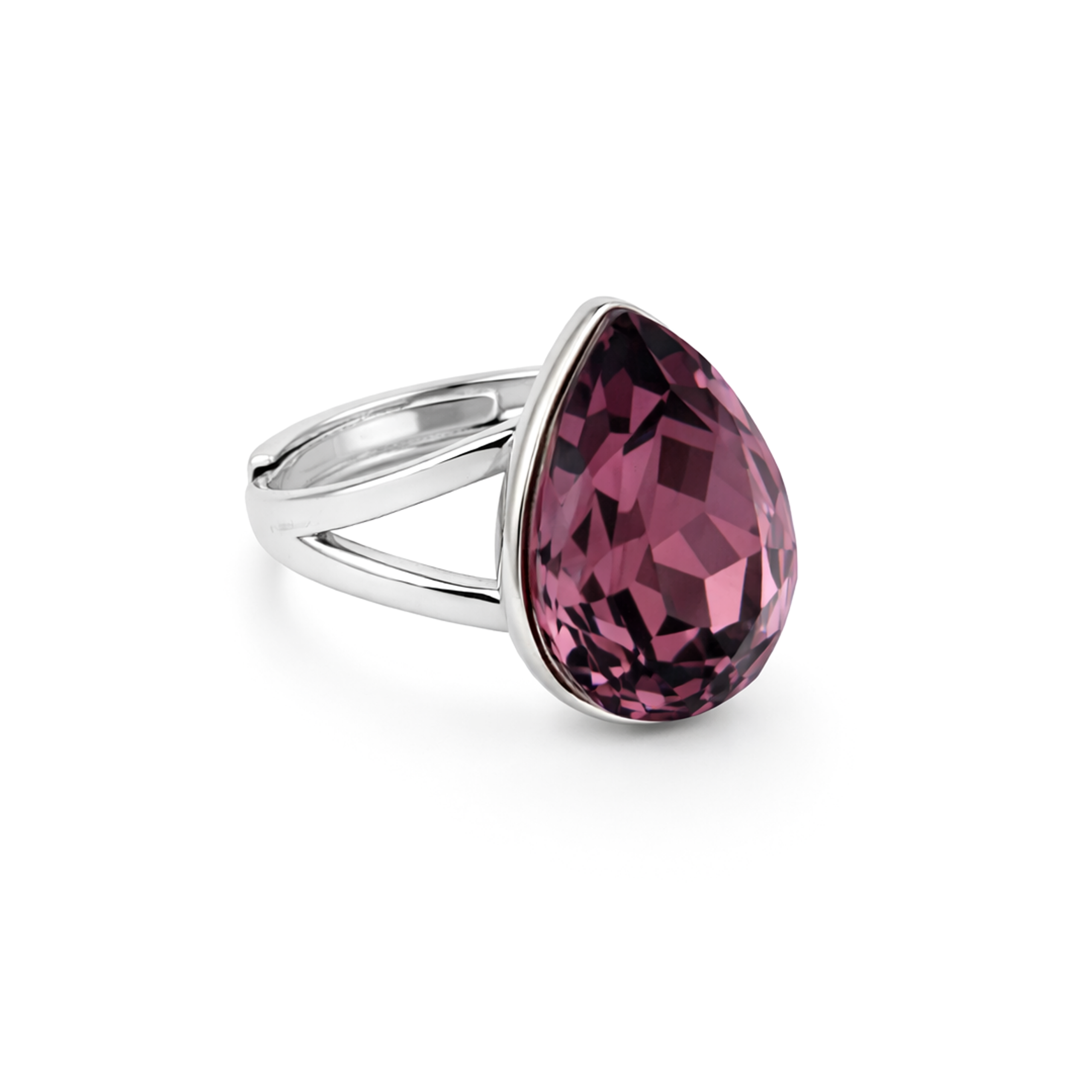 Pear-Cut Crystal Solitaire Ring - Plum