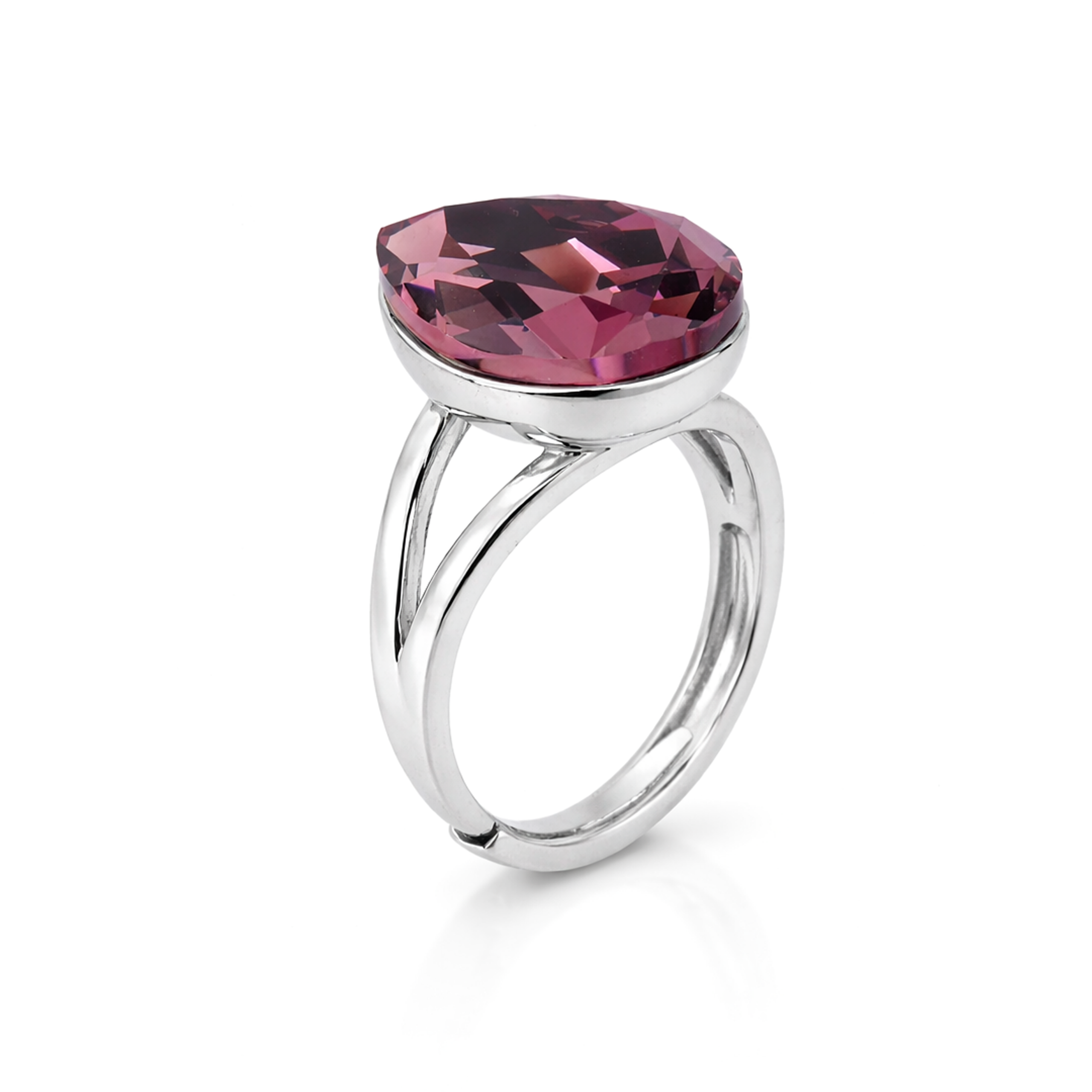 Pear-Cut Crystal Solitaire Ring - Plum