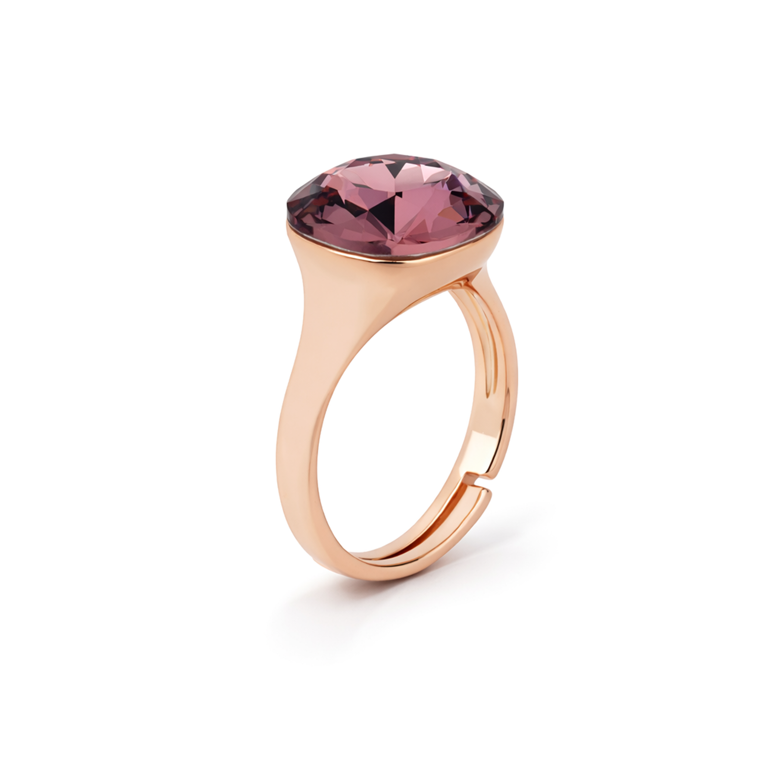 Cushion & Oval Crystal Solitaire Ring - Rose Quartz