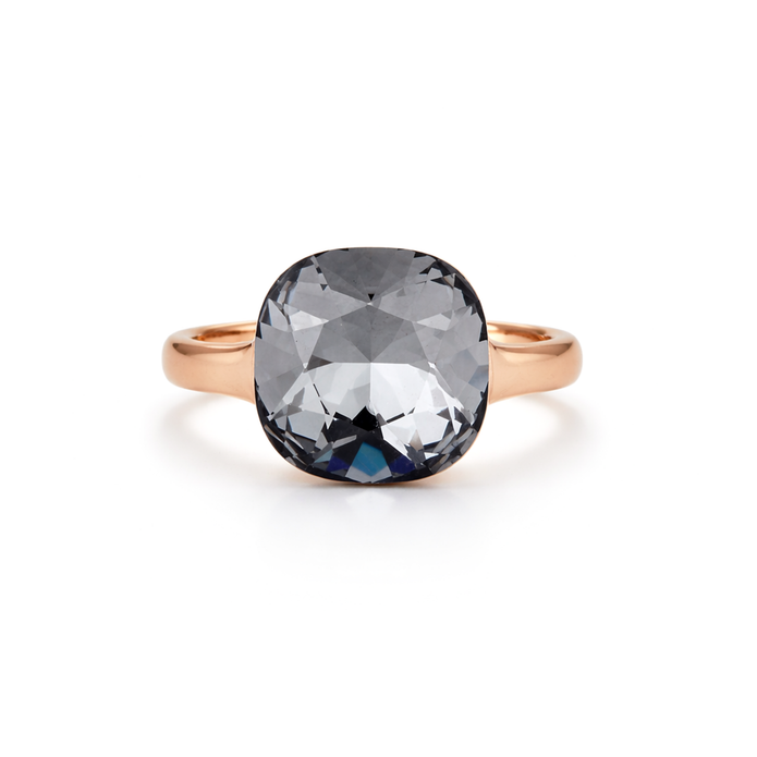 Cushion & Oval Crystal Solitaire Ring - Gunmetal