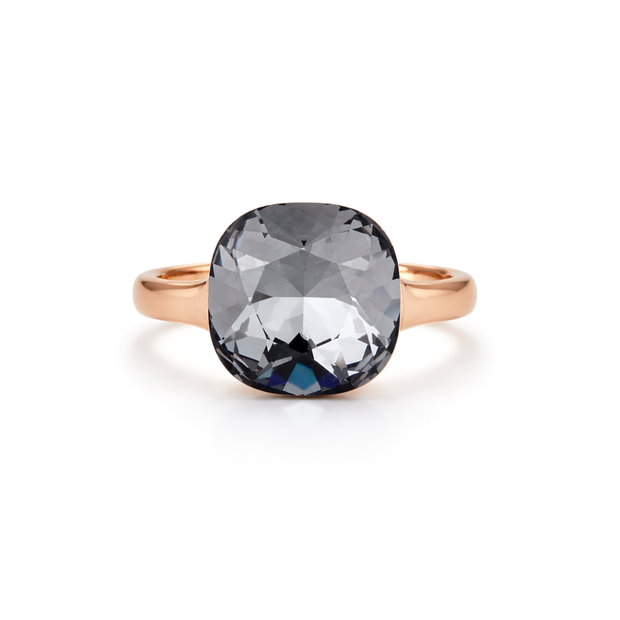 Cushion & Oval Crystal Solitaire Ring - Gunmetal