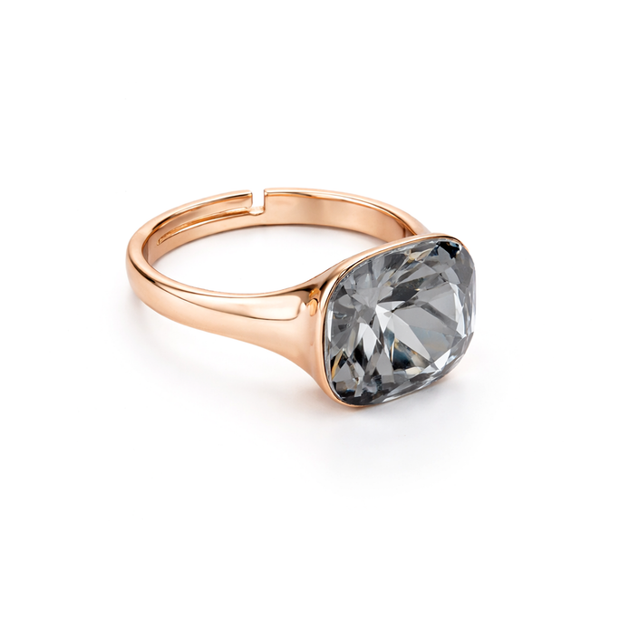 Cushion & Oval Crystal Solitaire Ring - Gunmetal