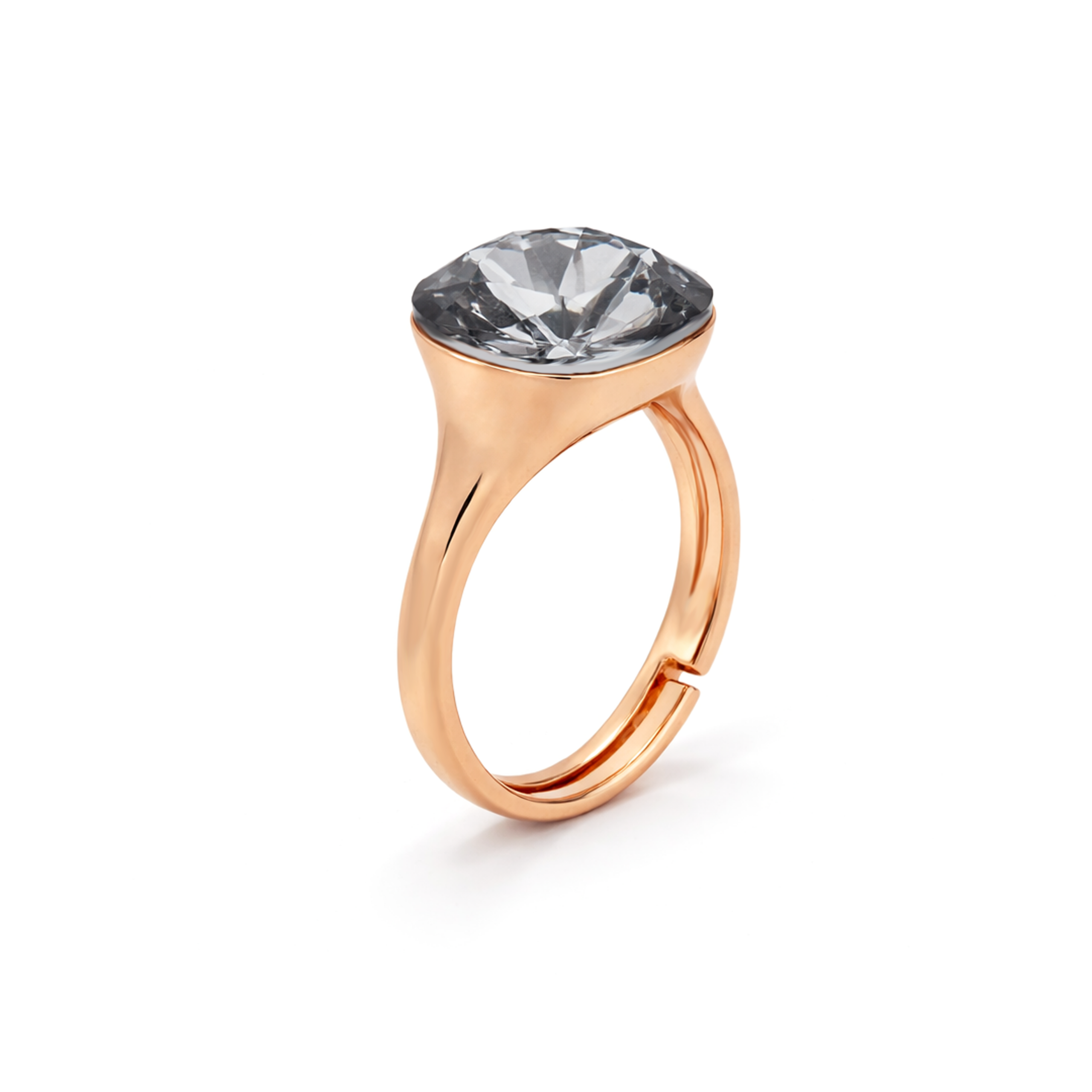 Cushion & Oval Crystal Solitaire Ring - Gunmetal