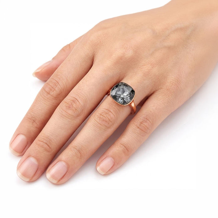 Cushion & Oval Crystal Solitaire Ring - Gunmetal