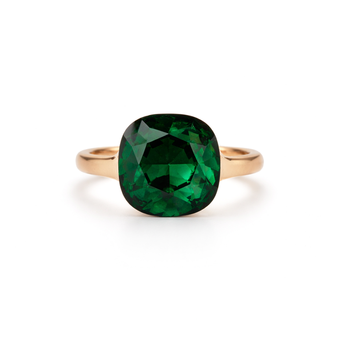 Cushion & Oval Crystal Solitaire Ring - Emerald Green