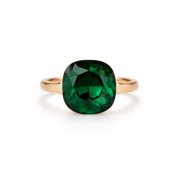 Cushion & Oval Crystal Solitaire Ring - Emerald Green
