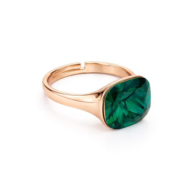 Cushion & Oval Crystal Solitaire Ring - Emerald Green