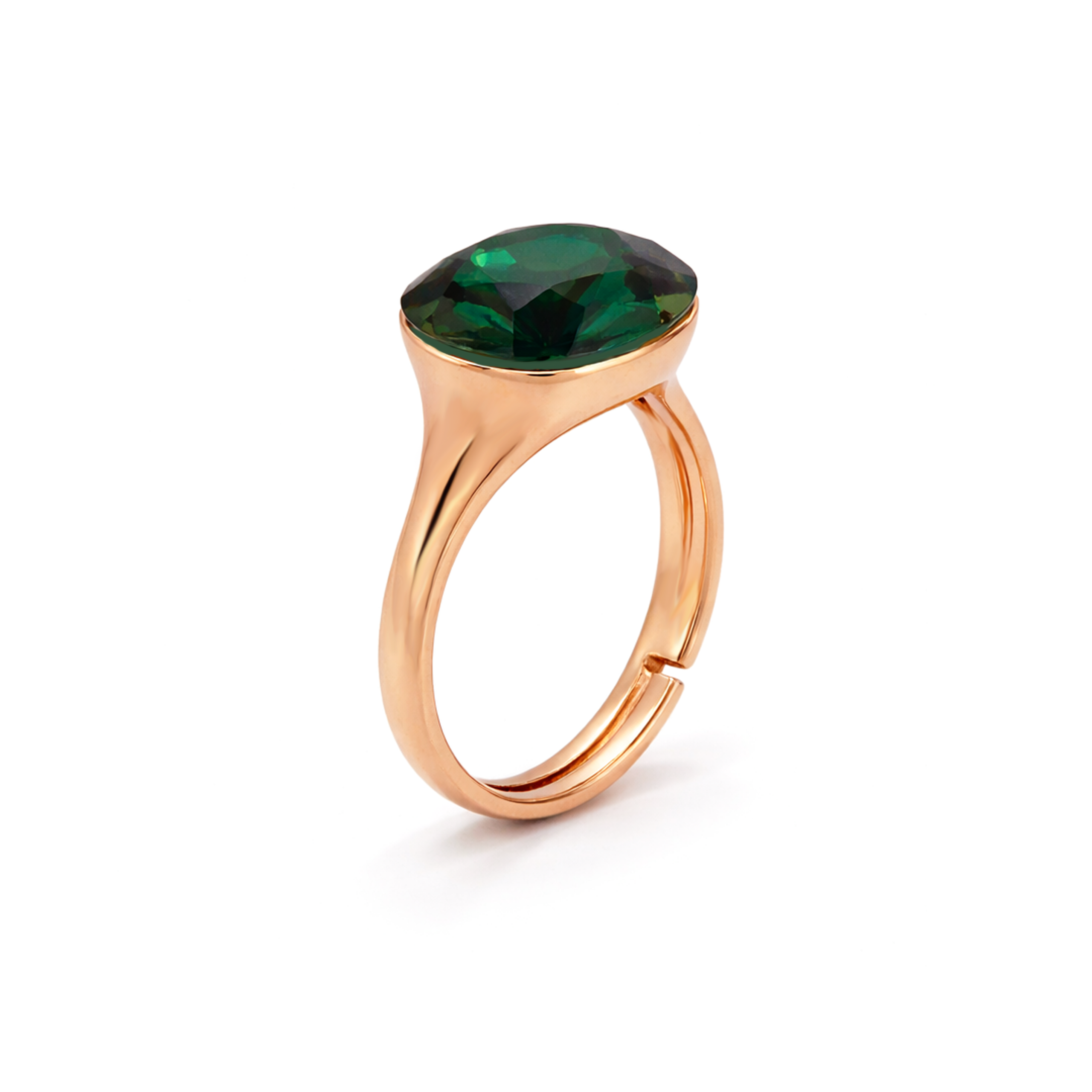 Cushion & Oval Crystal Solitaire Ring - Emerald Green