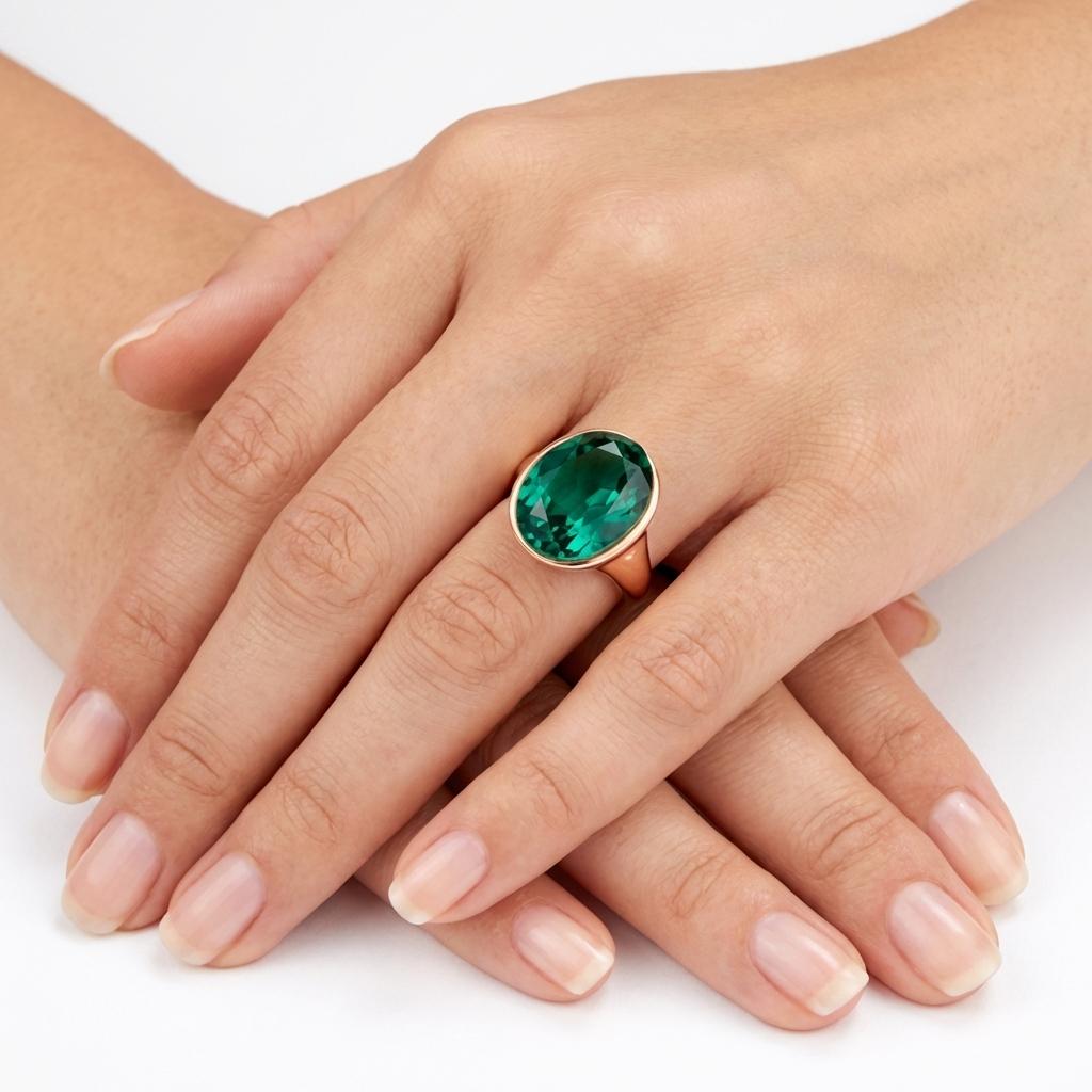 Cushion & Oval Crystal Solitaire Ring - Emerald Green