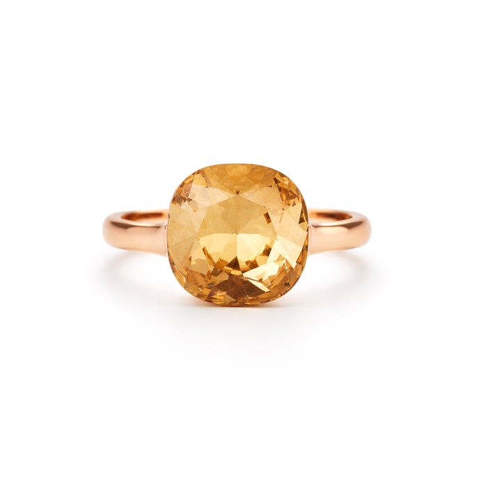 Cushion & Oval Crystal Solitaire Ring - Citrine