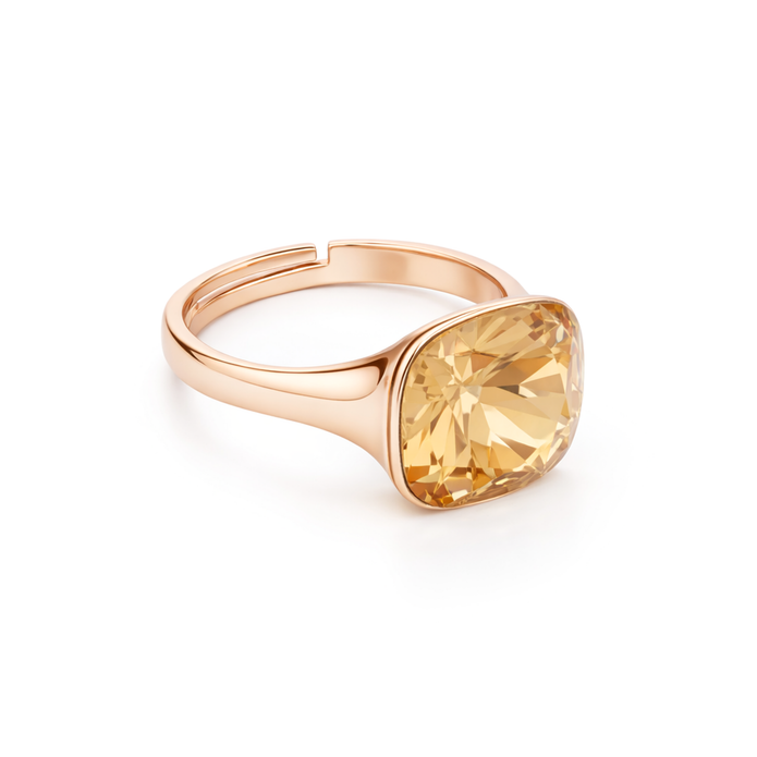 Cushion & Oval Crystal Solitaire Ring - Citrine