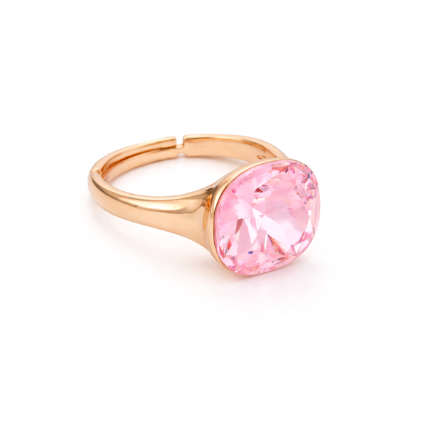 Cushion & Oval Crystal Solitaire Ring - Pink