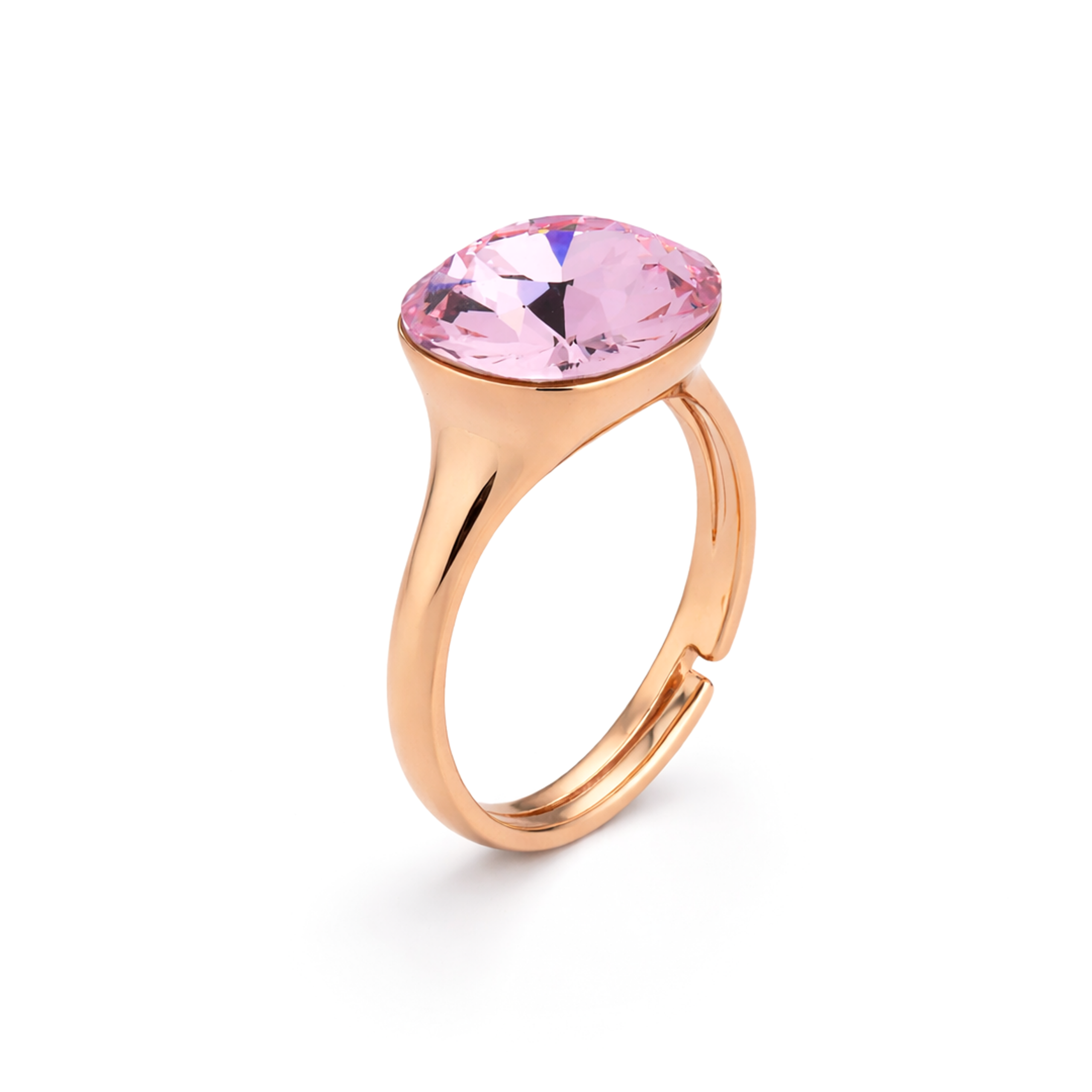Cushion & Oval Crystal Solitaire Ring - Pink