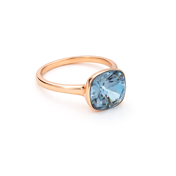 Cushion & Oval Crystal Solitaire Ring - Deep Blue