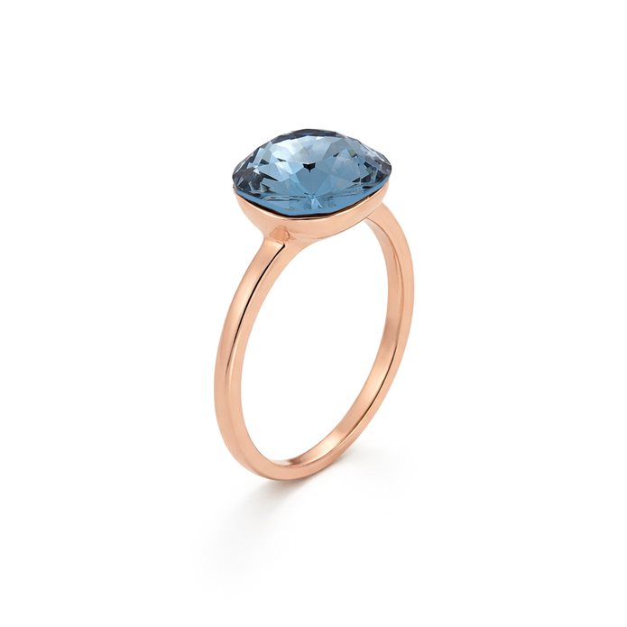 Cushion & Oval Crystal Solitaire Ring - Deep Blue