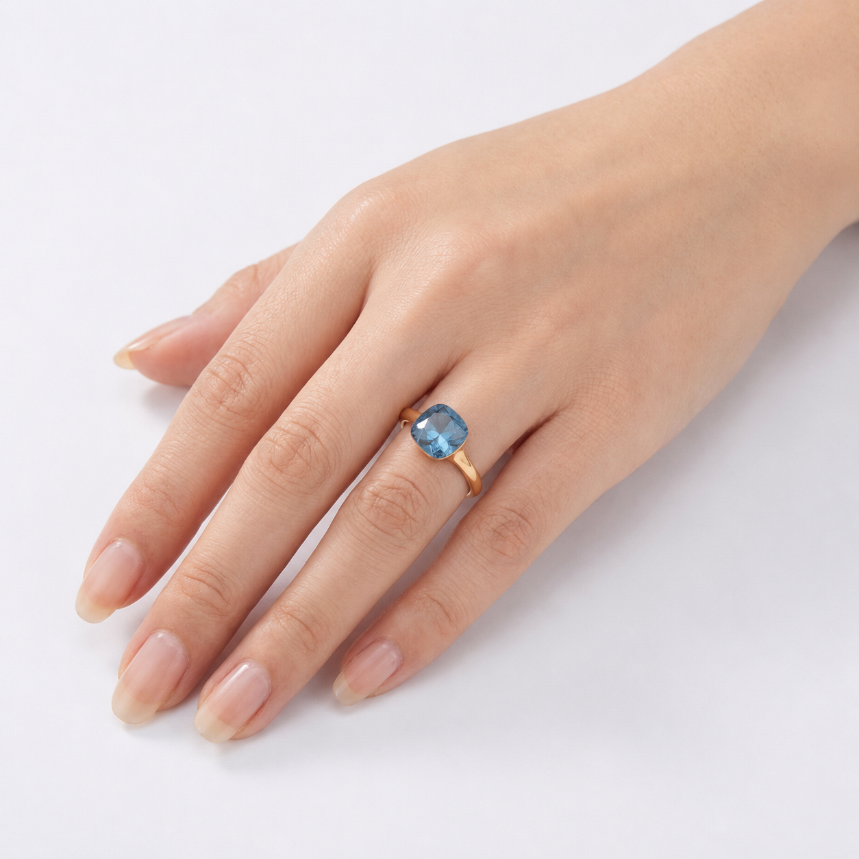 Cushion & Oval Crystal Solitaire Ring - Deep Blue