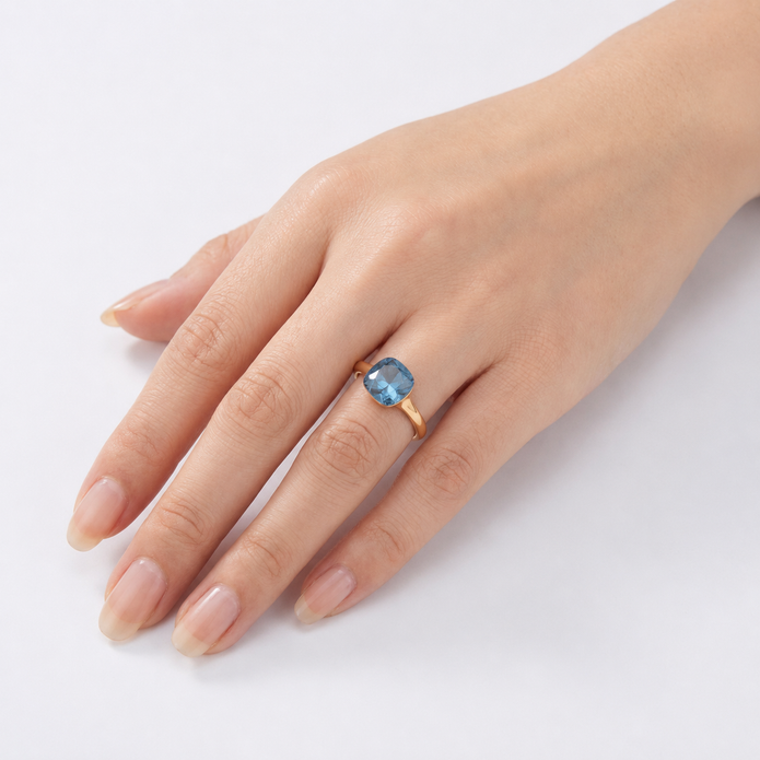 Cushion & Oval Crystal Solitaire Ring - Deep Blue
