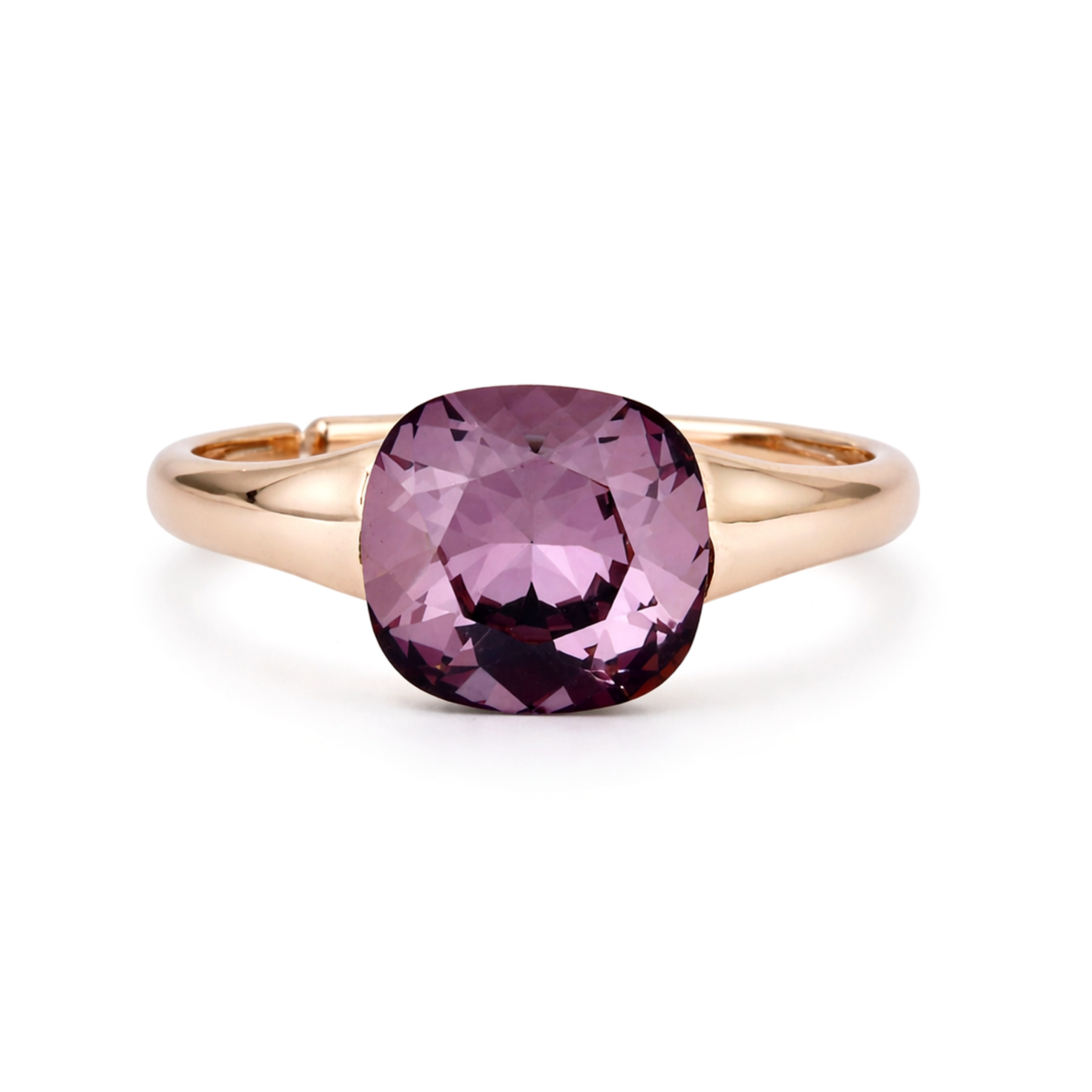 Cushion & Oval Crystal Solitaire Ring - Amethyst