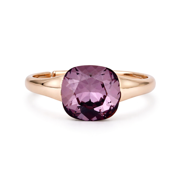 Cushion & Oval Crystal Solitaire Ring - Amethyst