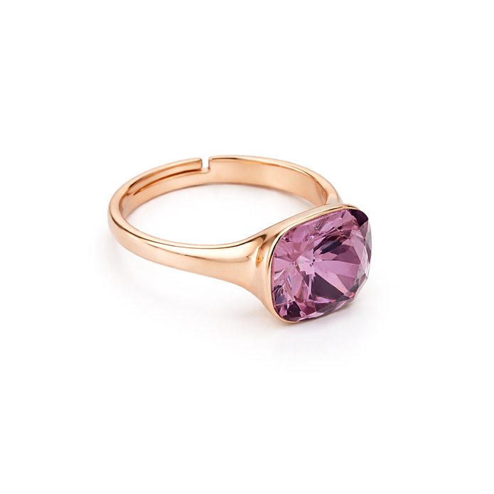 Cushion & Oval Crystal Solitaire Ring - Amethyst