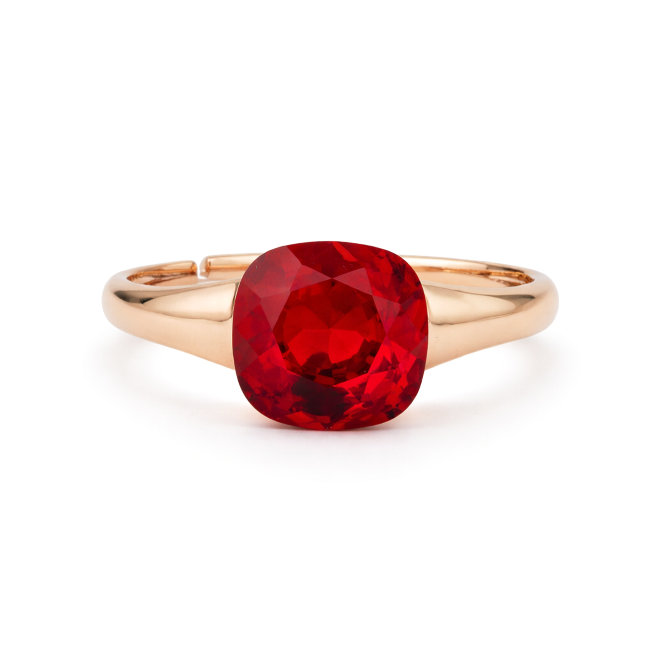 Cushion & Oval Crystal Solitaire Ring - Ruby Pink