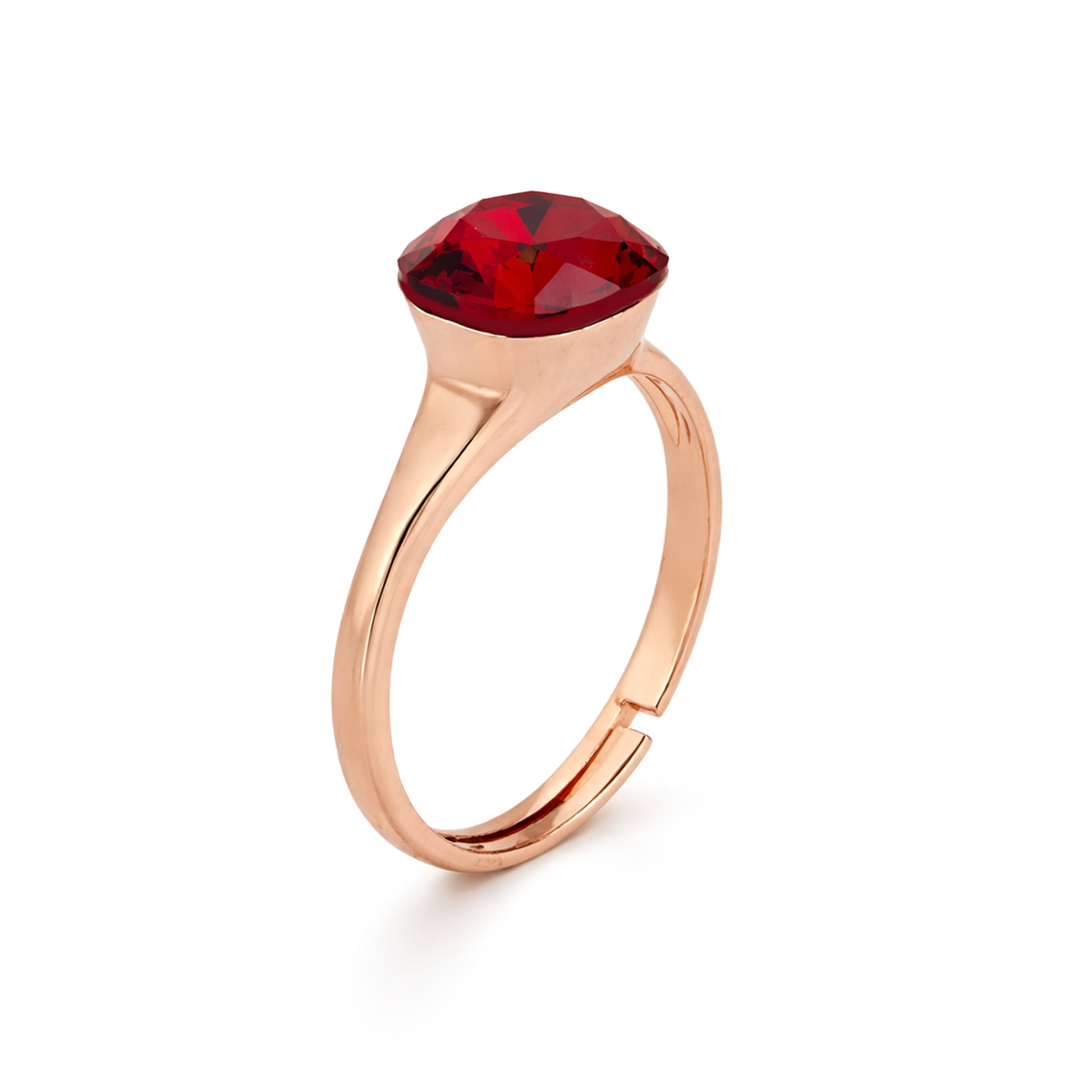 Cushion & Oval Crystal Solitaire Ring - Ruby Pink