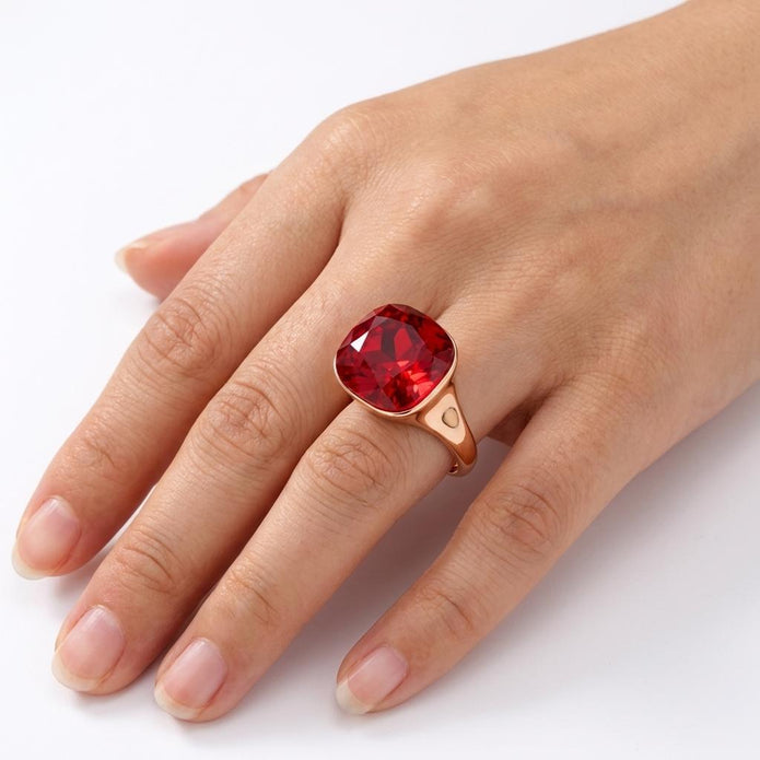 Cushion & Oval Crystal Solitaire Ring - Ruby Pink