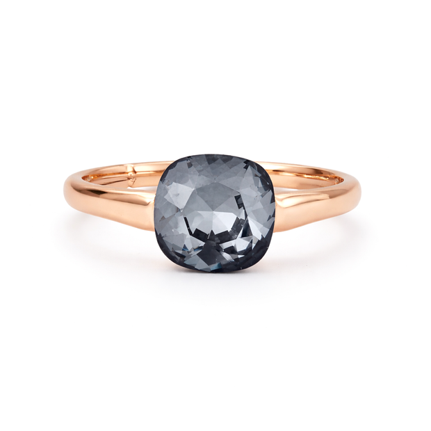 Cushion & Oval Crystal Solitaire Ring - Gunmetal